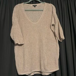 Express Pink Shimmer Oversized Tunic V Neck Sweater - Medium
